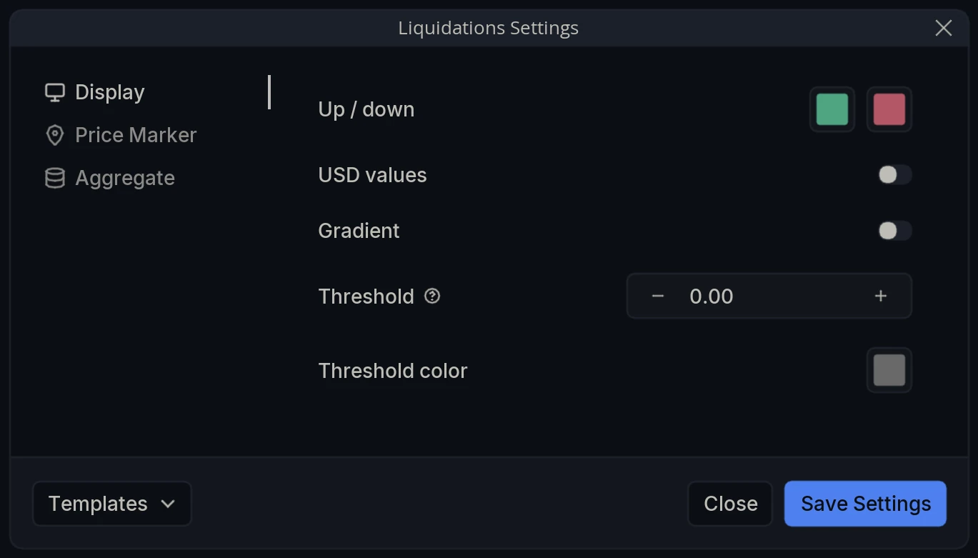 Liquidations Settings Display