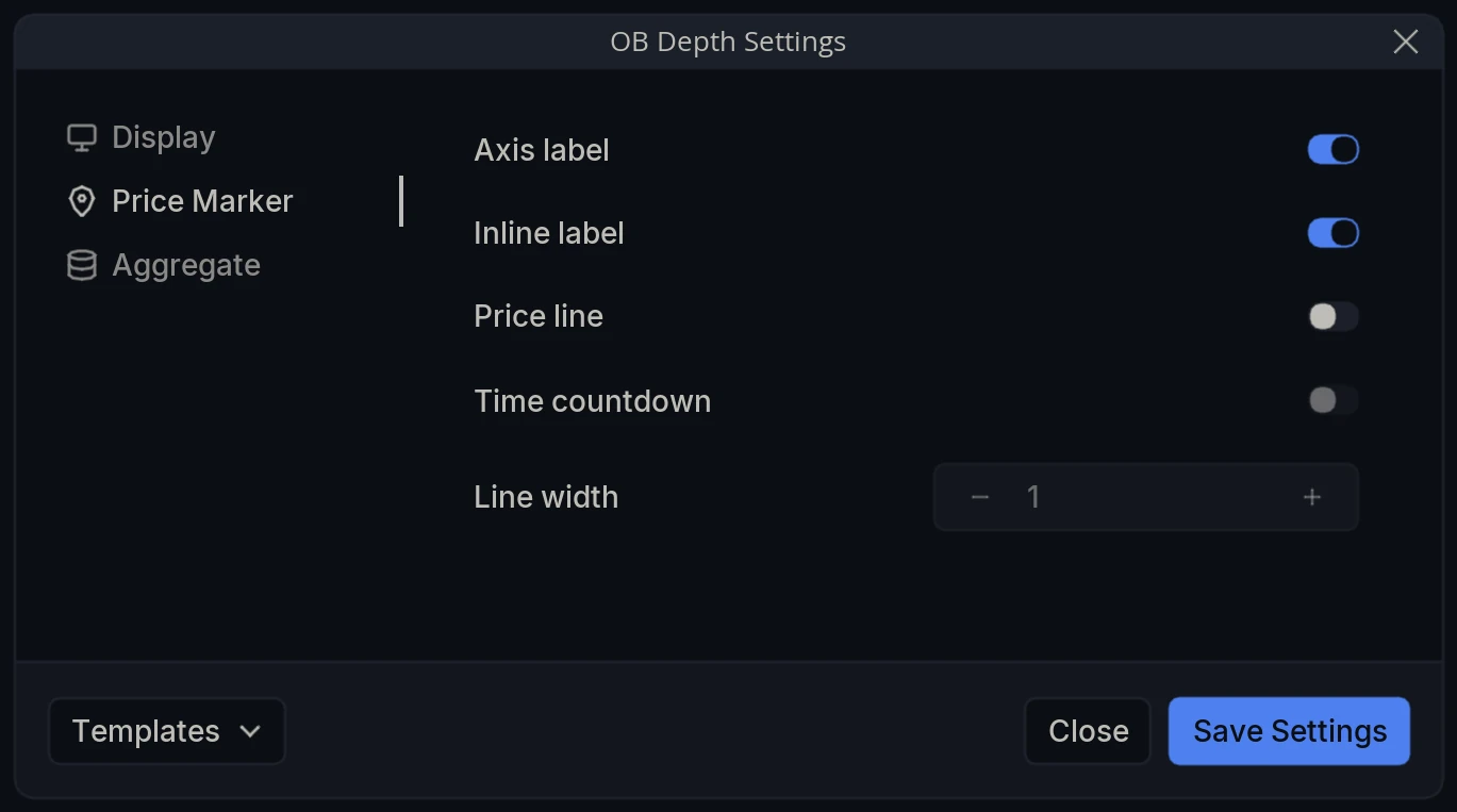 OB Depth Settings Price Marker